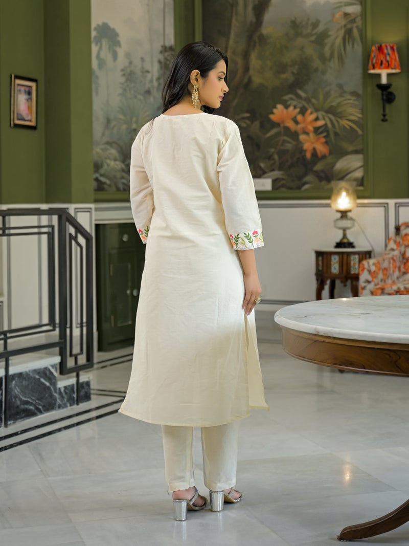 Shifory White Embroidered Kurti with Pant Set for Women - Image 2